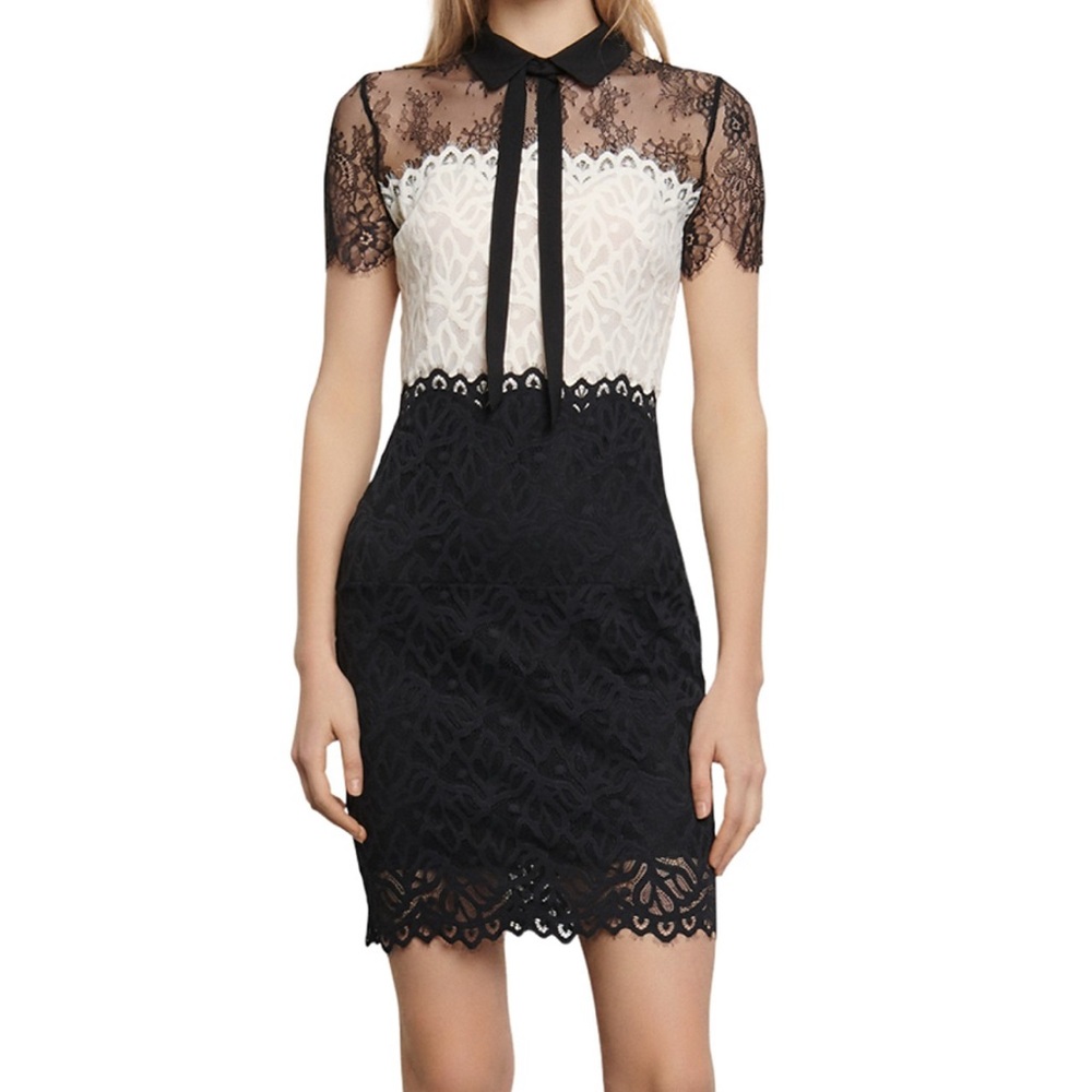 Sandro Paris Rozen Two-Tone Lace Sheath Mini Dress – Size 1 (US Small)